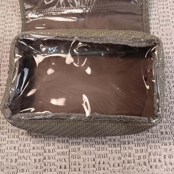 Joan & David green herringbone folding hanging travel makeup toiletry case - Picture 9 of 13